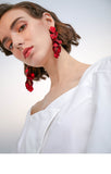 Red petals long earrings earrings