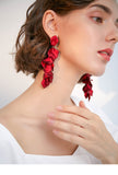 Red petals long earrings earrings
