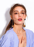 Retro geometric long metal style personality multi-element ring earrings