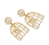 Vintage golden birdcage earrings long fashion hollow stud earrings