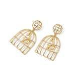 Vintage golden birdcage earrings long fashion hollow stud earrings